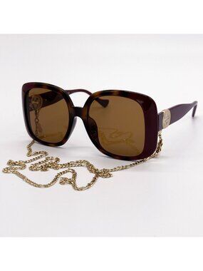 NEW GUCCI SUNGLASSES GG1029SA 003 HAVANA OVERSIZED WOMEN GUCCI WITH CHAIN